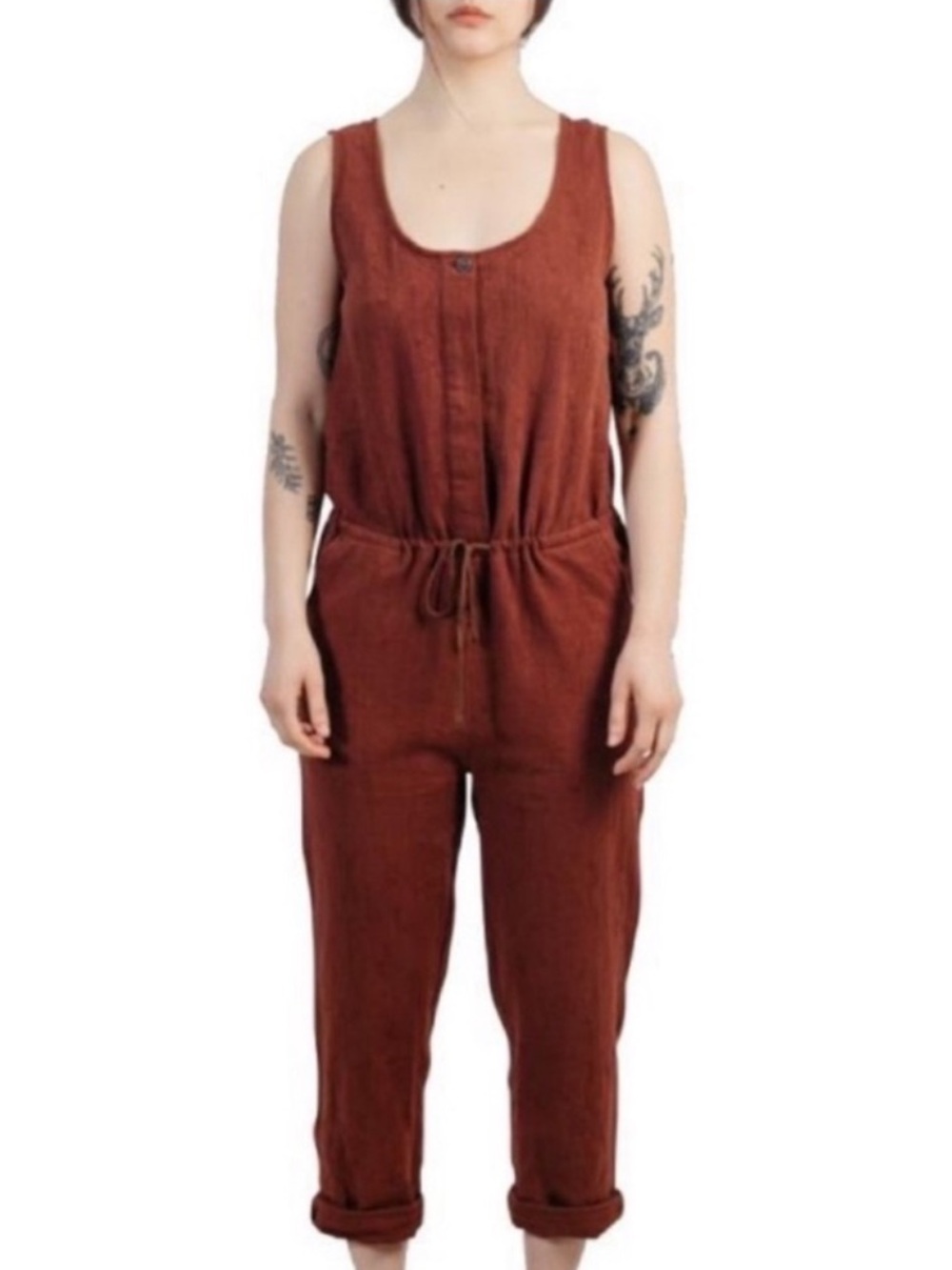 Bridge & Burn Marta Jumpsuit Size XS Clay Red Cotton Linen Blend